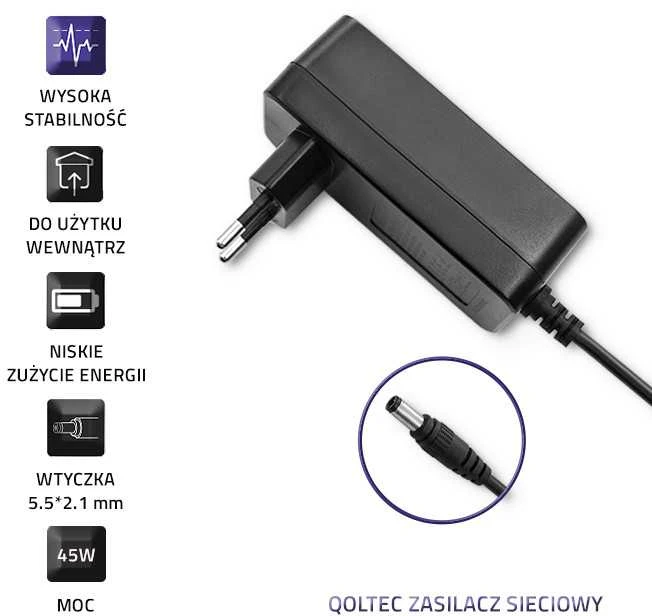 QOLTEC 50791 Kištukinis maitinimo šaltinis 45W 15V 3A 5,5x2,1