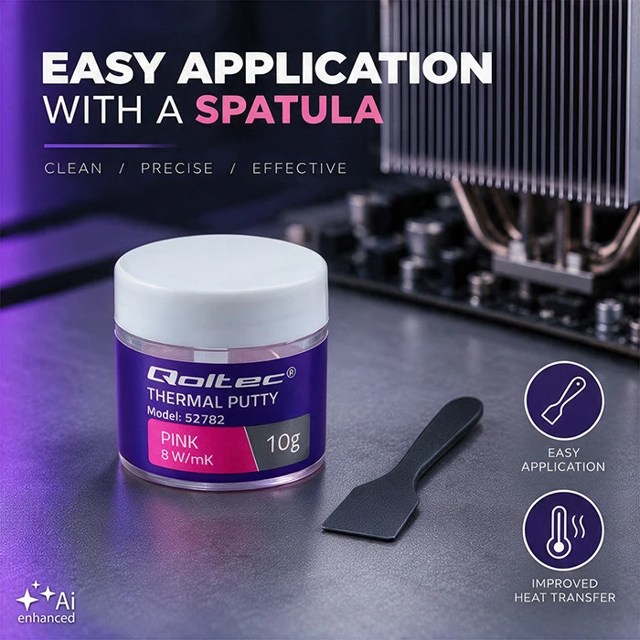 Qoltec Aukšto laidumo pasta | Terminė masė Thermal Putty 8 W/m-K | 10g | Rožinė