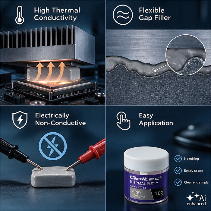 Qoltec Aukšto laidumo pasta | Terminė masė Thermal Putty 10 W/m-K | 10 g | Pilka