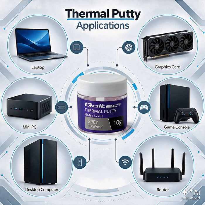 Qoltec Aukšto laidumo pasta | Terminė masė Thermal Putty 10 W/m-K | 10 g | Pilka