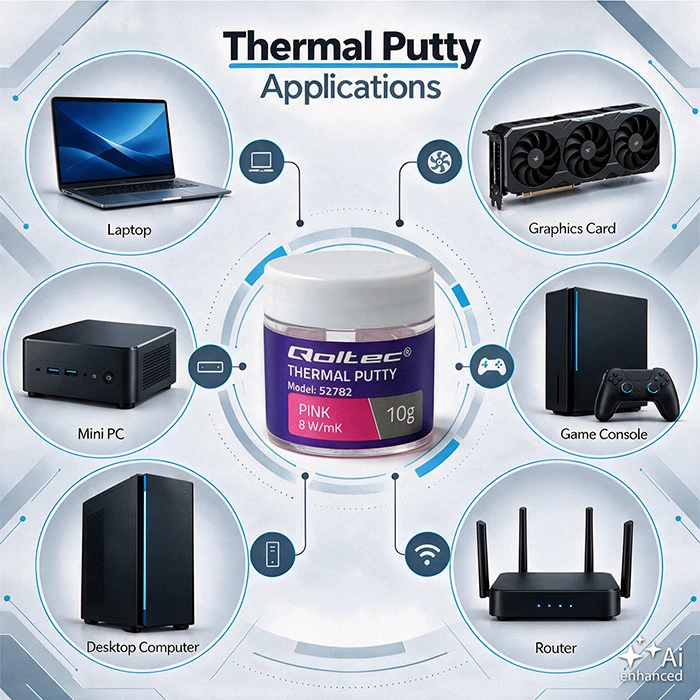 Qoltec Aukšto laidumo pasta | Terminė masė Thermal Putty 8 W/m-K | 10g | Rožinė