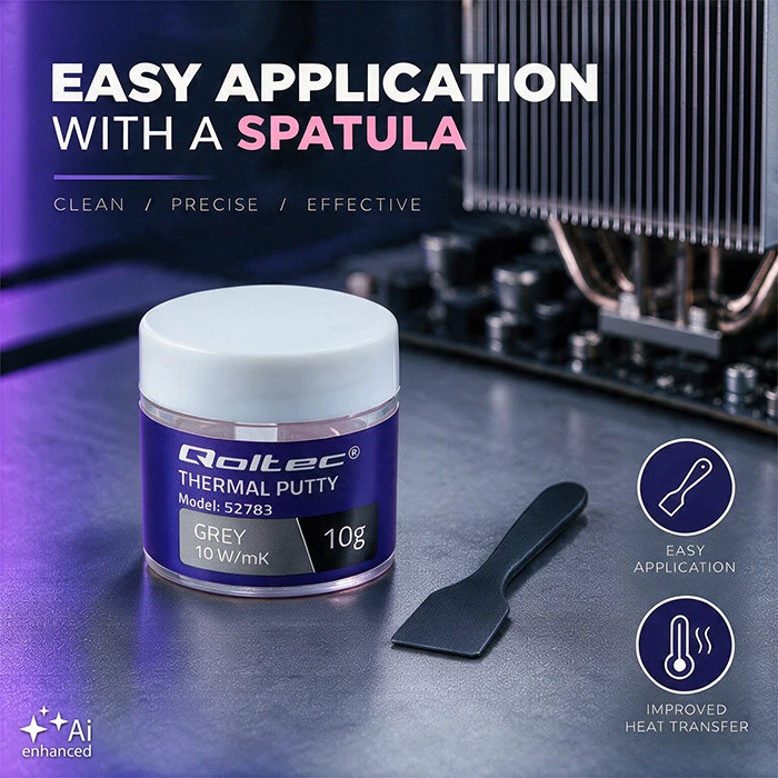 Qoltec Aukšto laidumo pasta | Terminė masė Thermal Putty 10 W/m-K | 10 g | Pilka