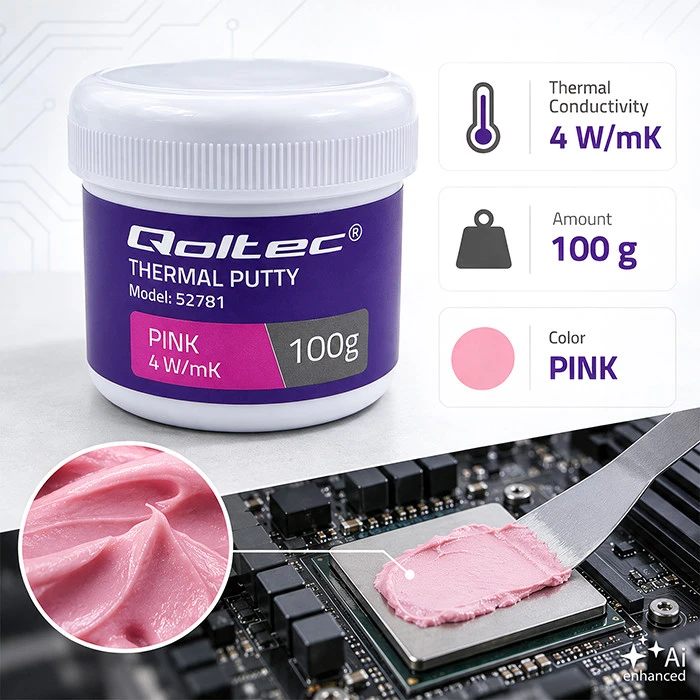 Qoltec aukšto laidumo pasta | Terminė masė Thermal Putty 4 W/m-K | 100 g | Rožinė
