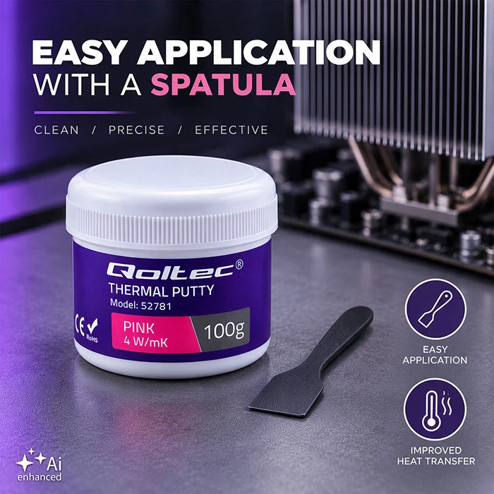 Qoltec aukšto laidumo pasta | Terminė masė Thermal Putty 4 W/m-K | 100 g | Rožinė