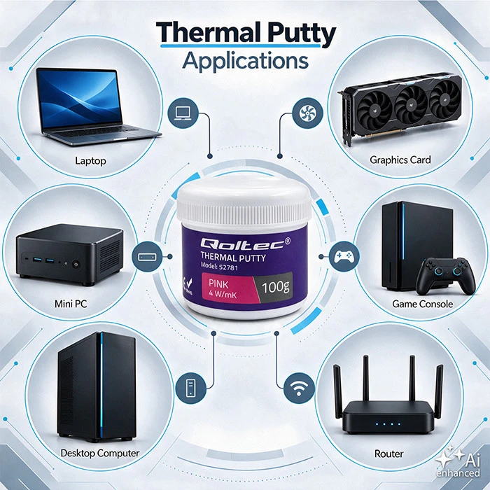 Qoltec aukšto laidumo pasta | Terminė masė Thermal Putty 4 W/m-K | 100 g | Rožinė