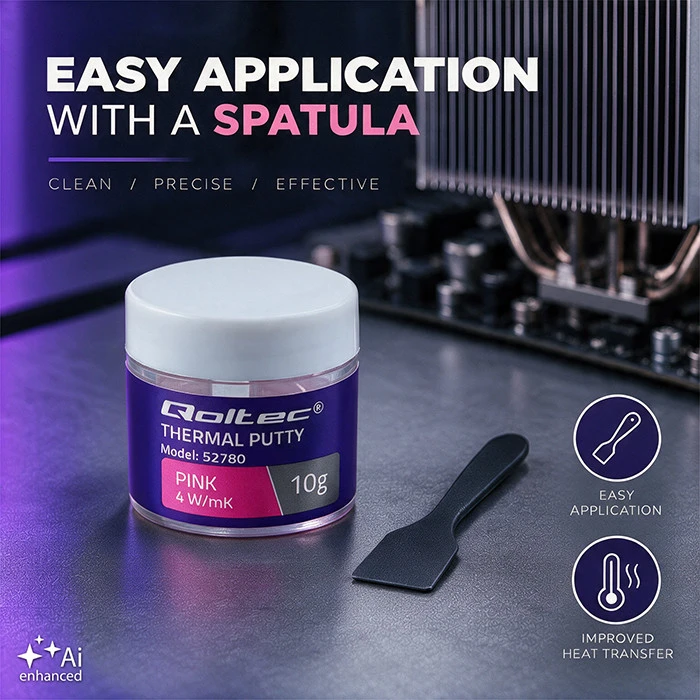 Qoltec Aukšto šilumos laidumo pasta | Thermal Putty masė 4 W/m-K | 10 g | Rožinė