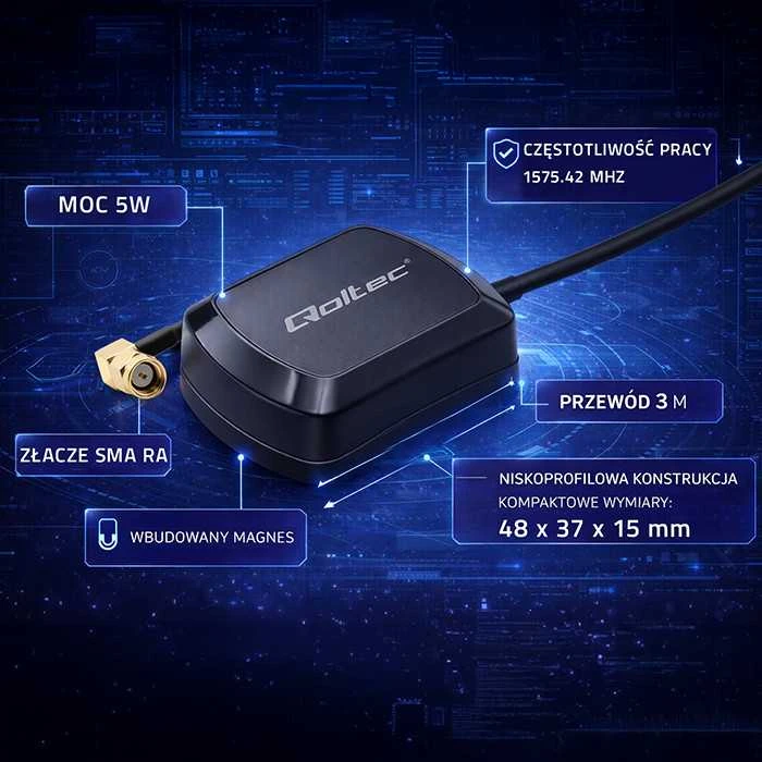 Mobilioji GPS/GLONASS antena - 28 dBi - Qoltec 57057