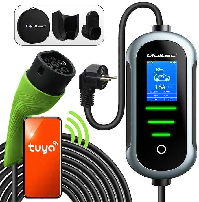 „Qoltec 2in1 Type2“ | 3,5 kW | 230 V | „Wi-Fi“ | „TUYA“ | „SMART LIFE“ | LCD | Nešiojamas | 5 m