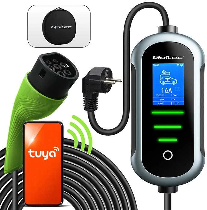 „Qoltec 2in1 Type2“ | 3,5 kW | 230 V | „Wi-Fi“ | „TUYA“ | „SMART LIFE“ | LCD | Nešiojamas | 5 m