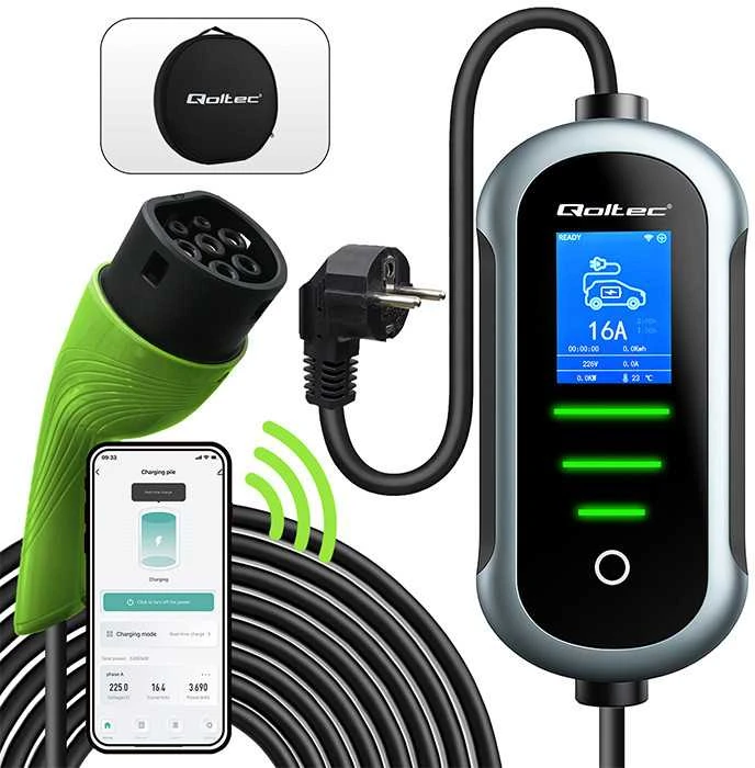 „Qoltec 2in1 Type2“ | 3,5 kW | 230 V | „Wi-Fi“ | „TUYA“ | „SMART LIFE“ | LCD | Nešiojamas | 5 m