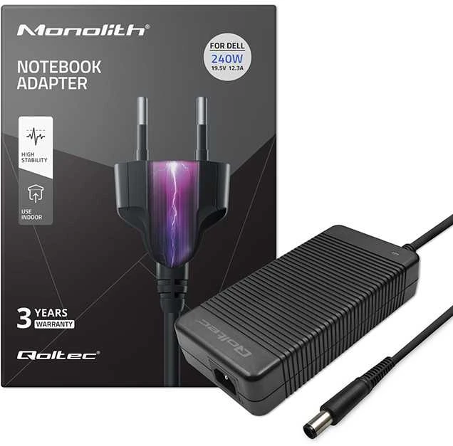 Nešiojamo kompiuterio pakrovėjas Qoltec Dell 240W | 19.5V | 12.3A | 7.4*5.0+pin