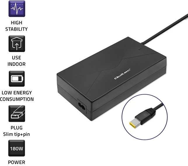 QOLTEC 51730 Nešiojamas kompiuteris AC power adapter Lenovo 180W 20V 9A Slim tip +power cable