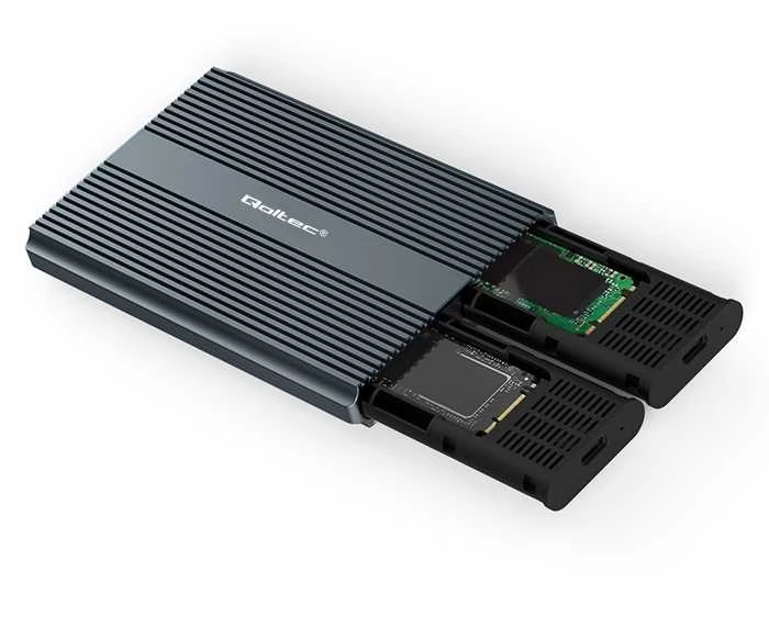 Qoltec korpusas M.2 SSD SATA NVMe USB-C DUAL 2 x 2TB