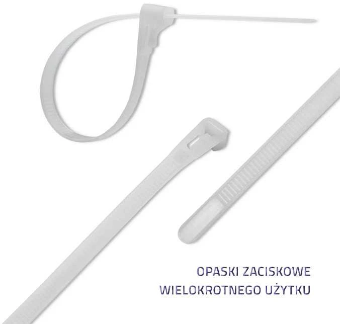 QOLTEC 52238 Daugkartinio naudojimo savaime užsifiksuojantis kabelio raištis 7,2x450 mm nailono UV Baltas