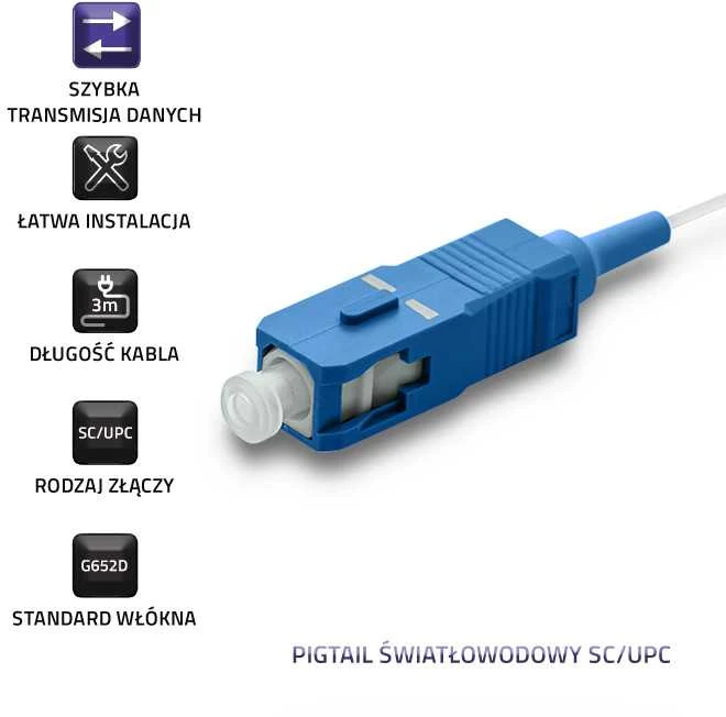 Qoltec optinio pluošto pigtail SC/UPC 9/125 3m