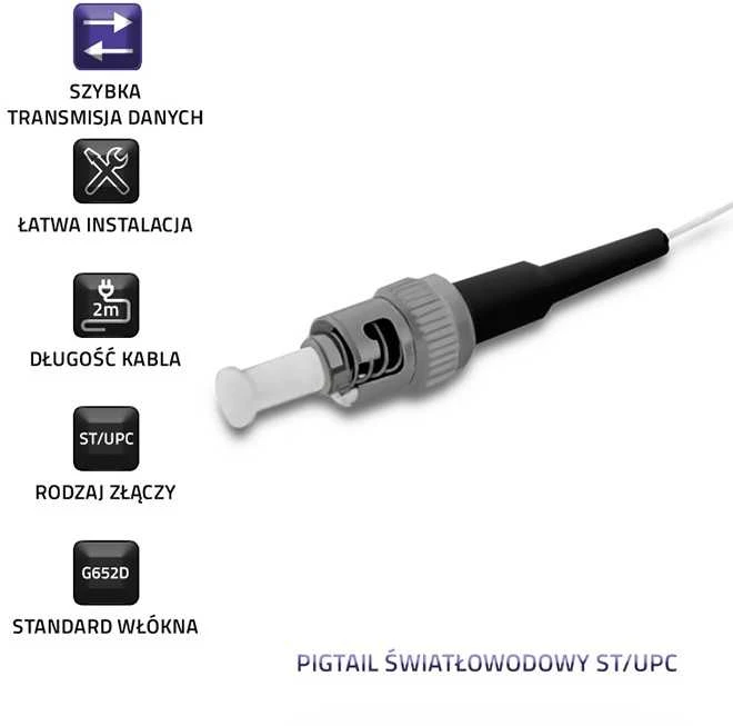 Qoltec optinio pluošto pigtail ST/UPC 9/125 2m
