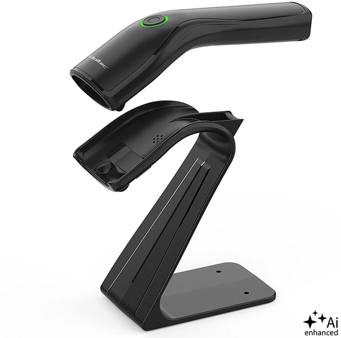 Qoltec Precyzyjny belaidis skaner czytnik kodów kreskowych 1D 2D + stojak na skaner | QR | EAN | USB