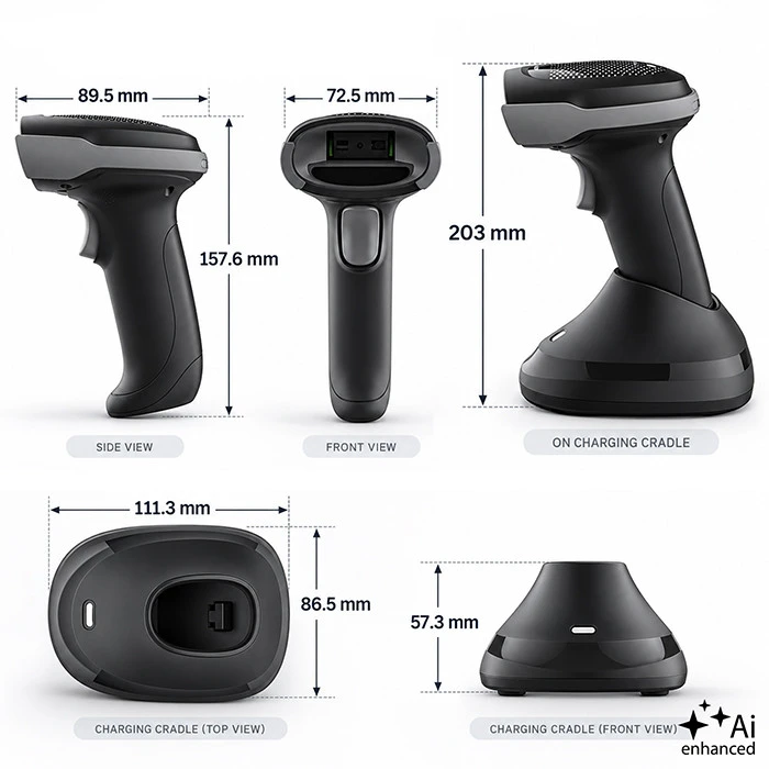 Qoltec Precyzyjny belaidis skaner czytnik kodów kreskowych 1D 2D + stacja ładowania | QR | EAN | USB