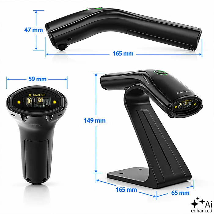 Qoltec Precyzyjny belaidis skaner czytnik kodów kreskowych 1D 2D + stojak na skaner | QR | EAN | USB