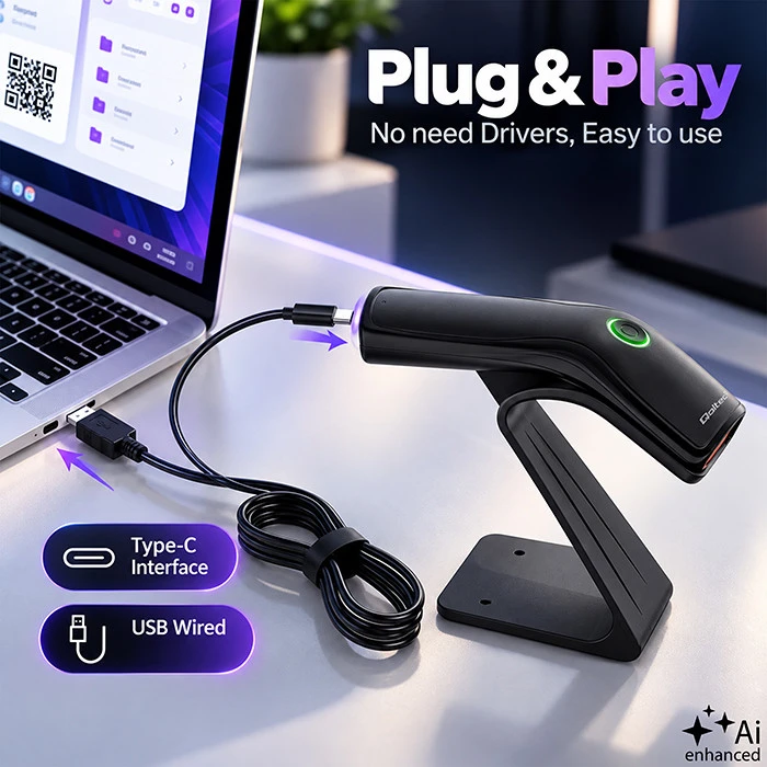 Qoltec Precyzyjny Skaner czytnik kodów kreskowych 1D 2D + stojak na skaner | QR | EAN | USB