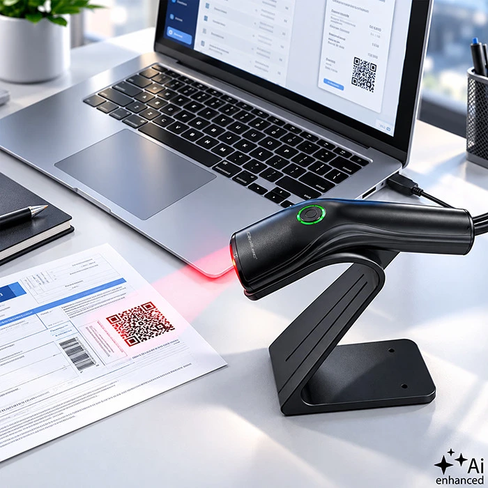 Qoltec Precyzyjny Skaner czytnik kodów kreskowych 1D 2D + stojak na skaner | QR | EAN | USB