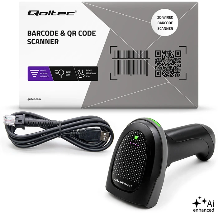 Qoltec Precyzyjny Skaner czytnik kodów kreskowych 1D 2D | QR | EAN | USB