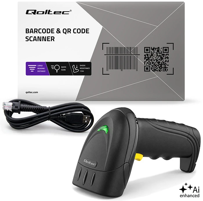 Qoltec Precyzyjny Skaner czytnik kodów kreskowych 1D 2D | QR | EAN | USB