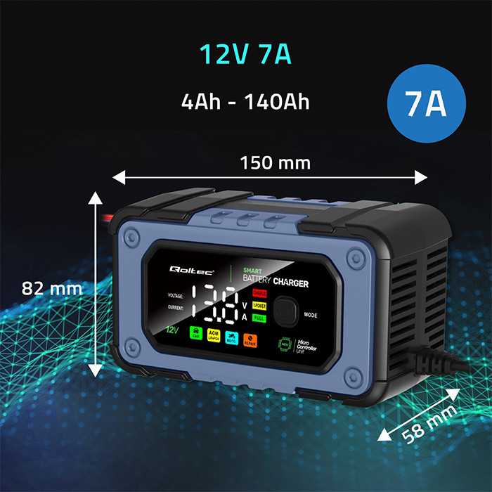 Qoltec Intelektualus mikroprocesorius kroviklis 12V | 7A | AGM LiFePO4 GEL akumuliatoriaus įkroviklis su remonto funkcija