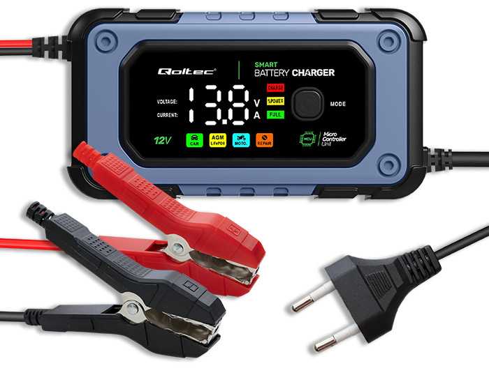 Qoltec Intelektualus mikroprocesorius kroviklis 12V | 7A | AGM LiFePO4 GEL akumuliatoriaus įkroviklis su remonto funkcija