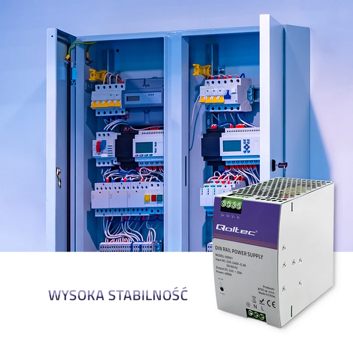 Qoltec pramoninis na szynę DIN | 480W | 24V | 20A