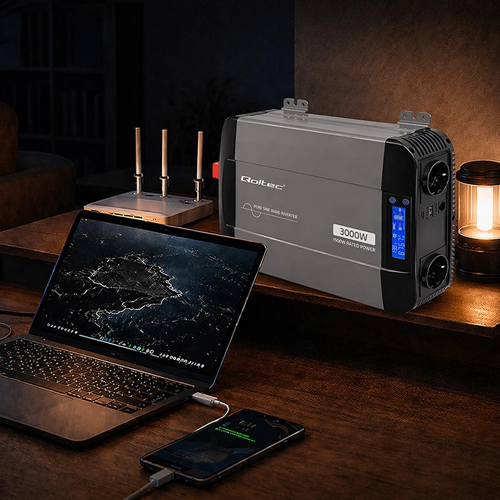 Qoltec Pure Sine Wave | 12V na 230V | 1500/3000W