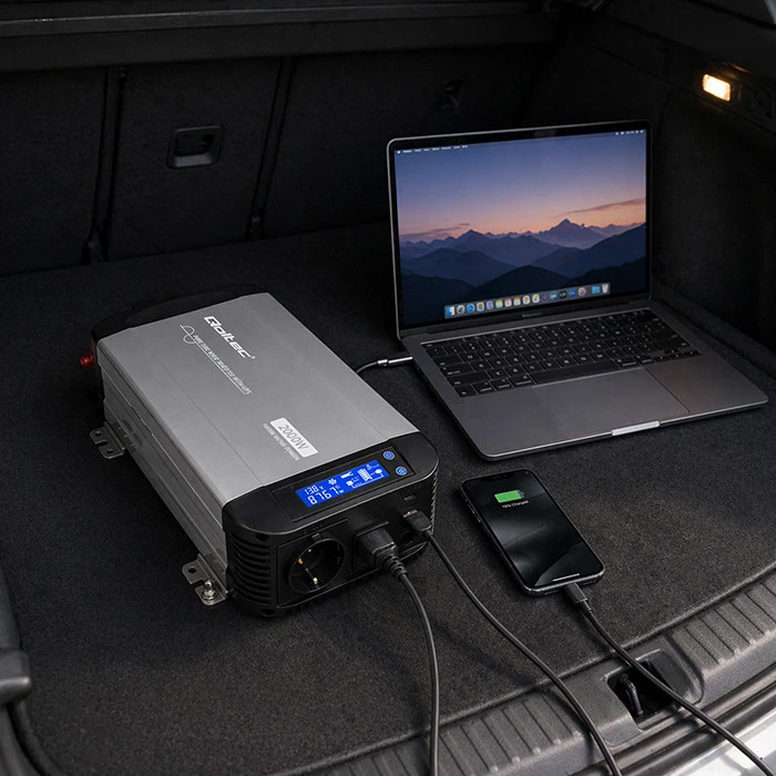 Qoltec Pure Sine Wave | 12V na 230V | 1000/2000W | UPS BYPASS