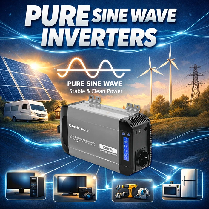 Qoltec Pure Sine Wave | 12V na 230V | 500/1000W