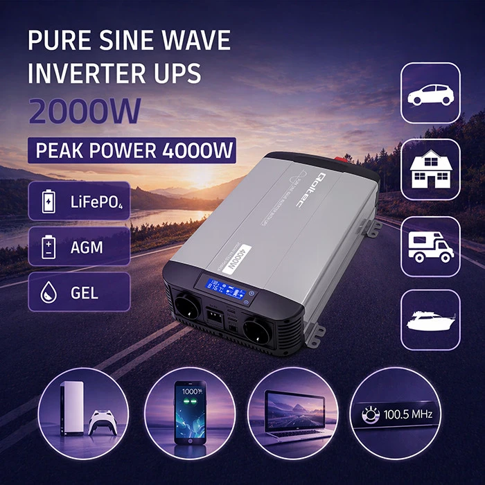 Qoltec įtampos keitiklis 12V-230V infografikas