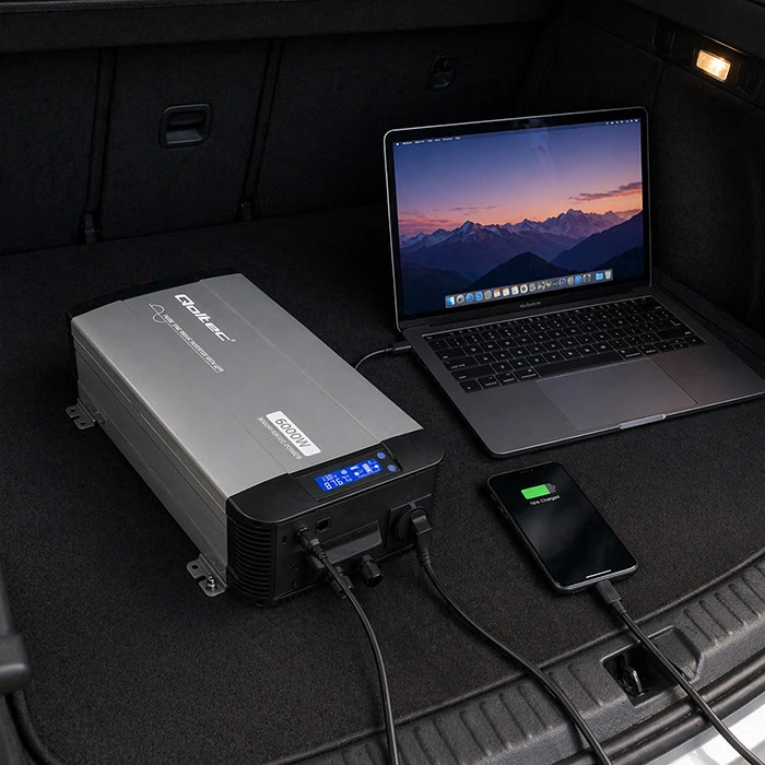 Qoltec Pure Sine Wave | 12V na 230V | 3000/6000W | UPS BYPASS