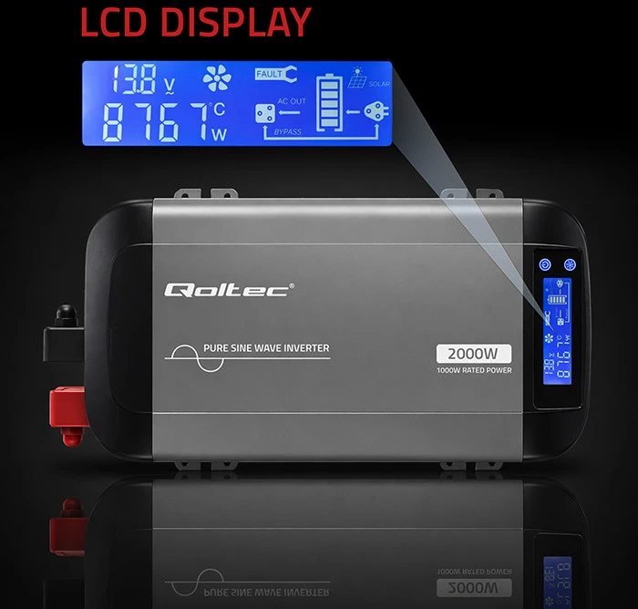 Qoltec įtampos keitiklis su LCD ekranu