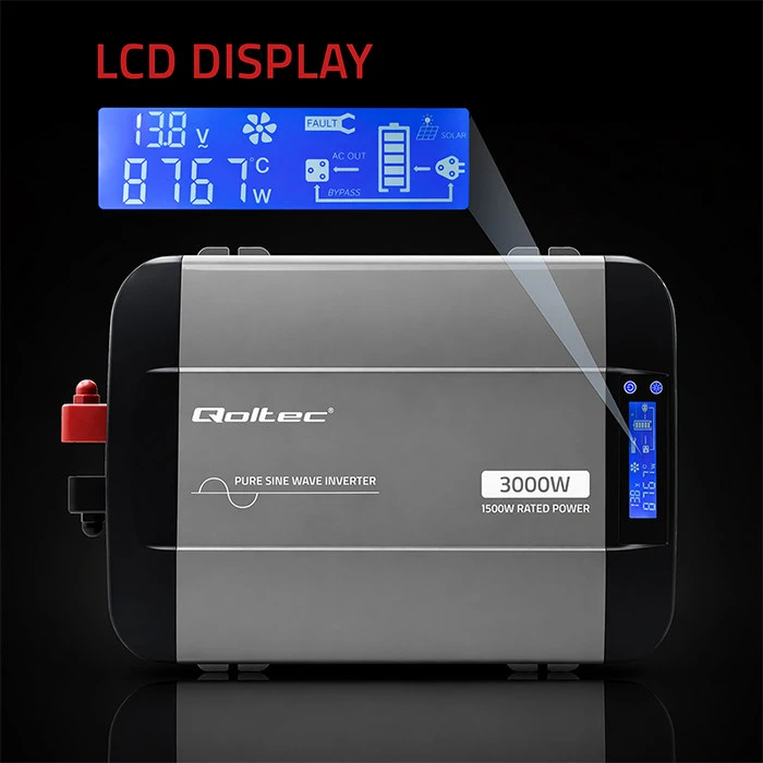 Qoltec Pure Sine Wave | 12V na 230V | 1500/3000W