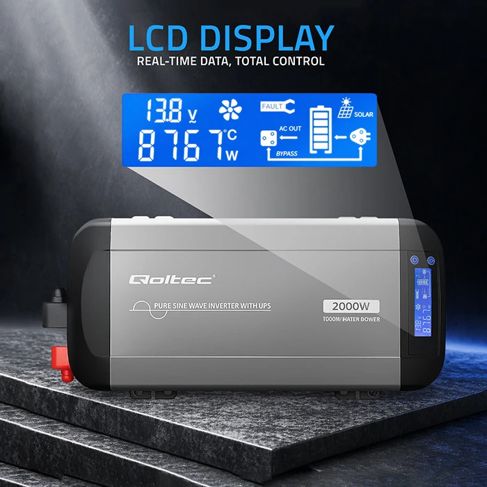 Qoltec įtampos keitiklis su LCD ekranu