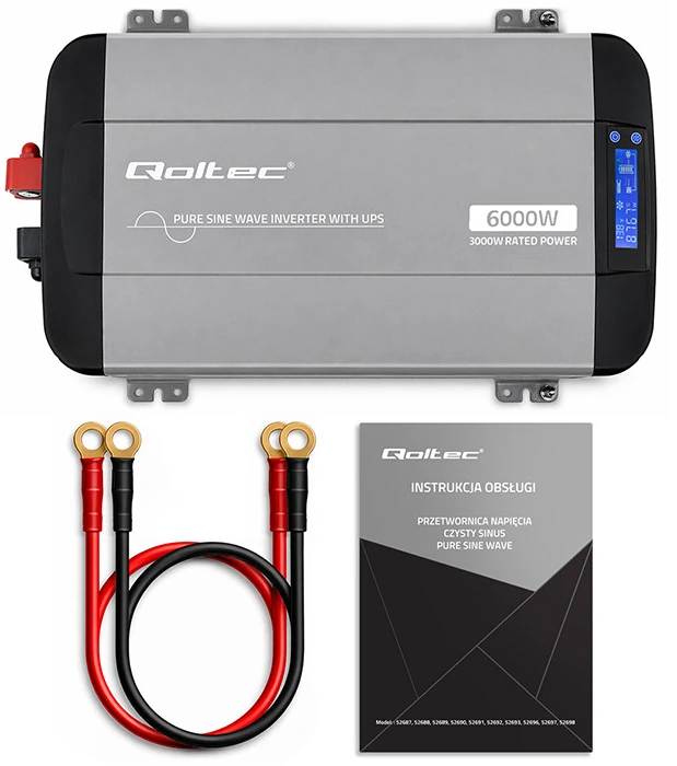 Qoltec Pure Sine Wave | 12V na 230V | 3000/6000W | UPS BYPASS