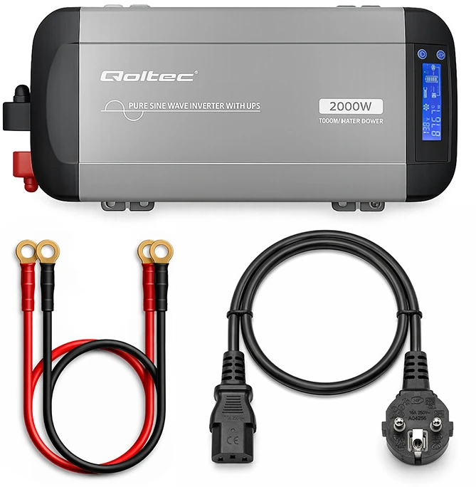 Qoltec Pure Sine Wave | 12V na 230V | 1000/2000W | UPS BYPASS
