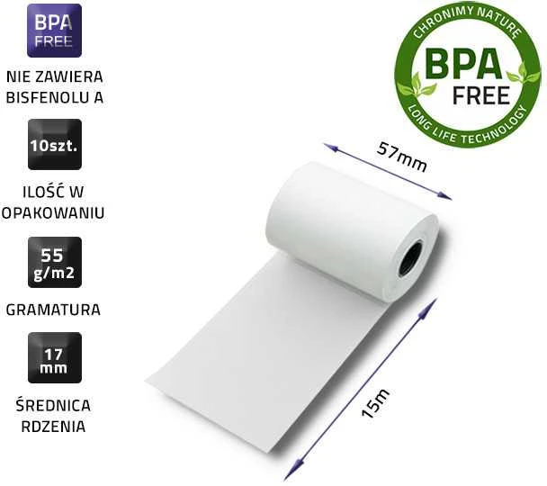 QOLTEC galas ritinys 57 x 15 55g/m2 10vnt be BPA