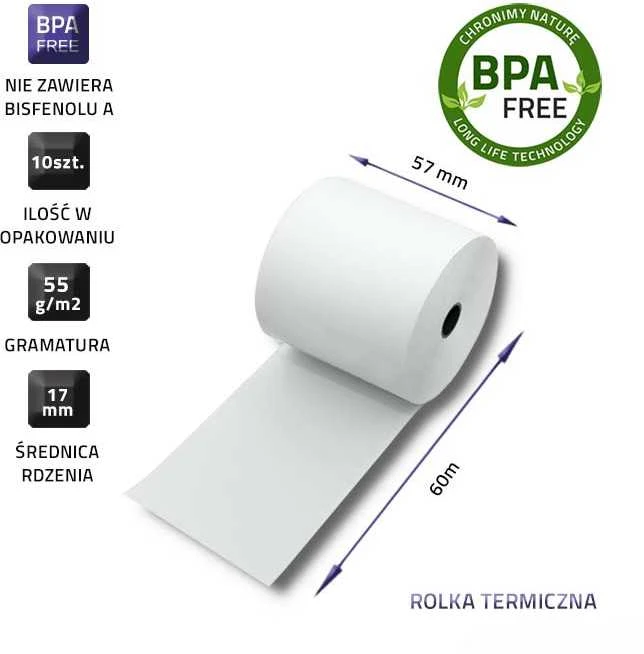 QOLTEC 51898 galinis rulonas 57 x 60 55g/m2 10vnt be BPA