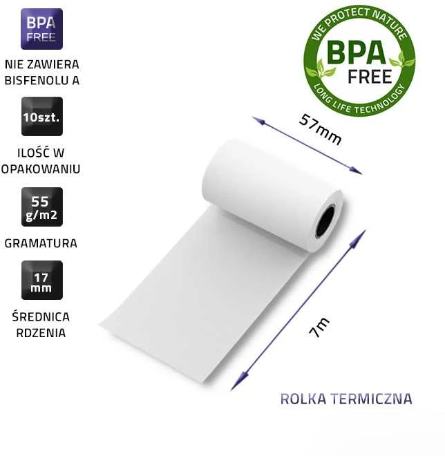 QOLTEC terminis ritinys 57 x 7 55g/m2 10vnt be BPA