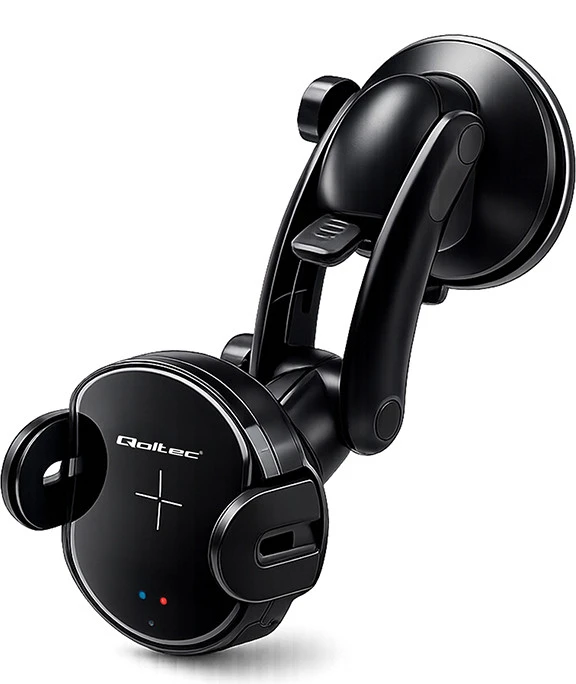 QOLTEC 51219 Indukcinis automobilinis įkroviklis Pro su automobiliniu laikikliu iR 15W QC3.0 USB C