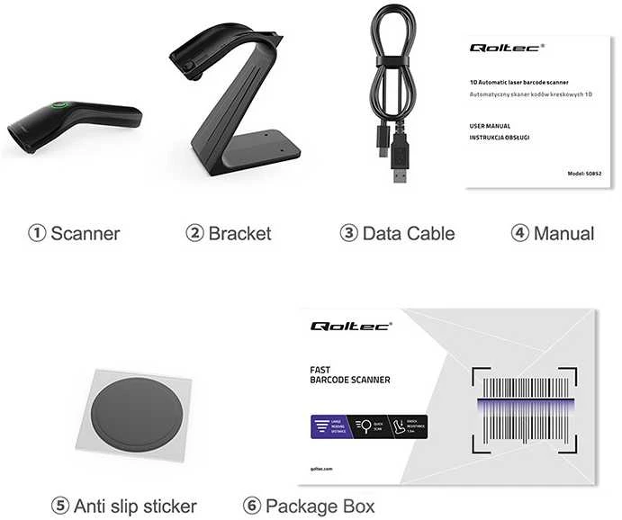Qoltec stacionarus brūkšninių kodų skaitytuvas USB