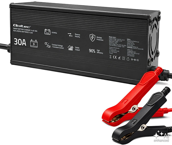 Qoltec Specializuotas LiFePO4 akumuliatoriaus įkroviklis 12V | 20A | PF 0.9 | LED | Protingas įkrovimas