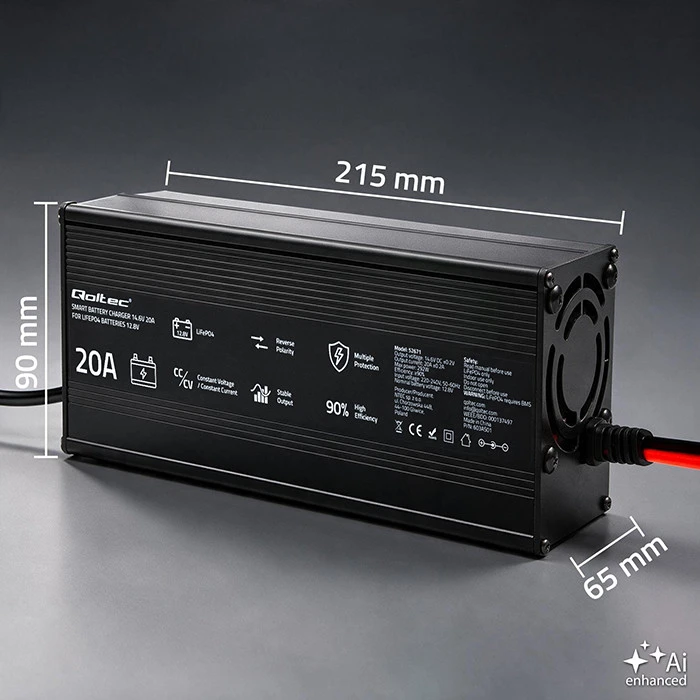 Qoltec Specializuotas LiFePO4 akumuliatoriaus įkroviklis 12V | 20A | PF 0.9 | LED | Protingas įkrovimas