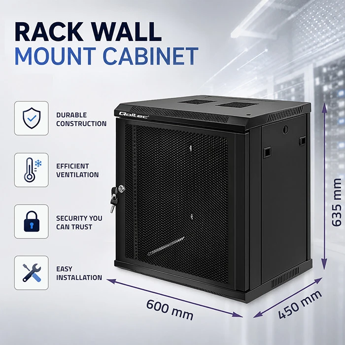 QOLTEC 54488 RACK spintelė 19 colių 12U 450 x 600 x 635 perforuotos durys