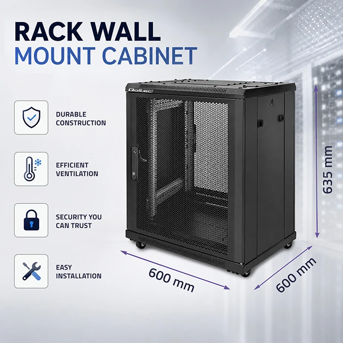 QOLTEC 54519 19 colių RACK spinta / 15U / 600 x 600 x 855 / Perforuotos durys / Plieninis korpusas
