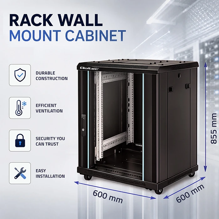 QOLTEC 54518 19 colių RACK spintelė / 15U / 600 x 600 x 855 / Plieninis korpusas